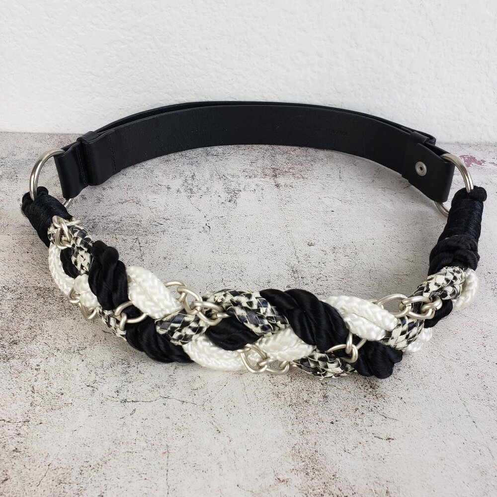 Chico's Genuine Leather Belt Rope Chain Braided Adjustable size M/L